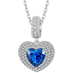 Sterling Silver Heart Necklace with Sapphire-Blue Accent