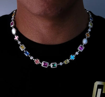 Gold-Plated Colorful Zircon Statement Necklace