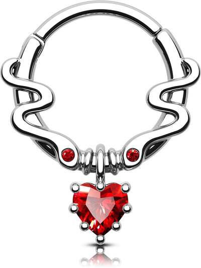 16G Snake Septum Ring with Red CZ