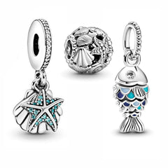 925 Sterling Silver Sea Animal Charm Beads - Set of 3