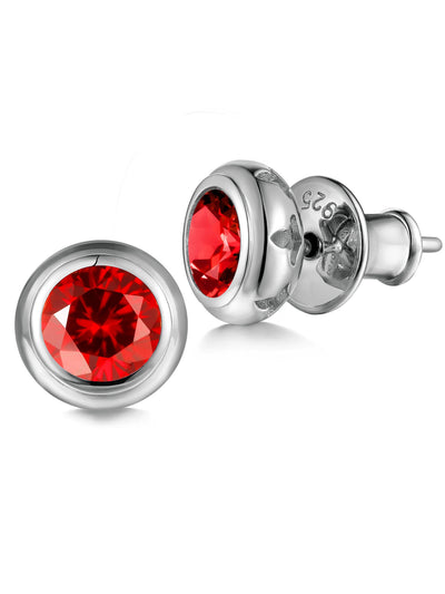 925 Sterling Silver Ruby Stud Earrings - 4mm
