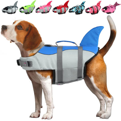EMUST Dog Life Jacket Shark Dog Life Vests for Small Middle Large Dogs with Rescue Handle Dog Flotation Vest Safety Lifesaver for Swimming Pool Beach Boating (SBlue)