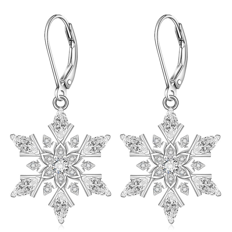 925 Sterling Silver Blue Snowflake Dangle Earrings