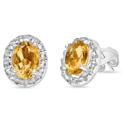 925 Sterling Silver Citrine Stud Earrings - 4x6mm